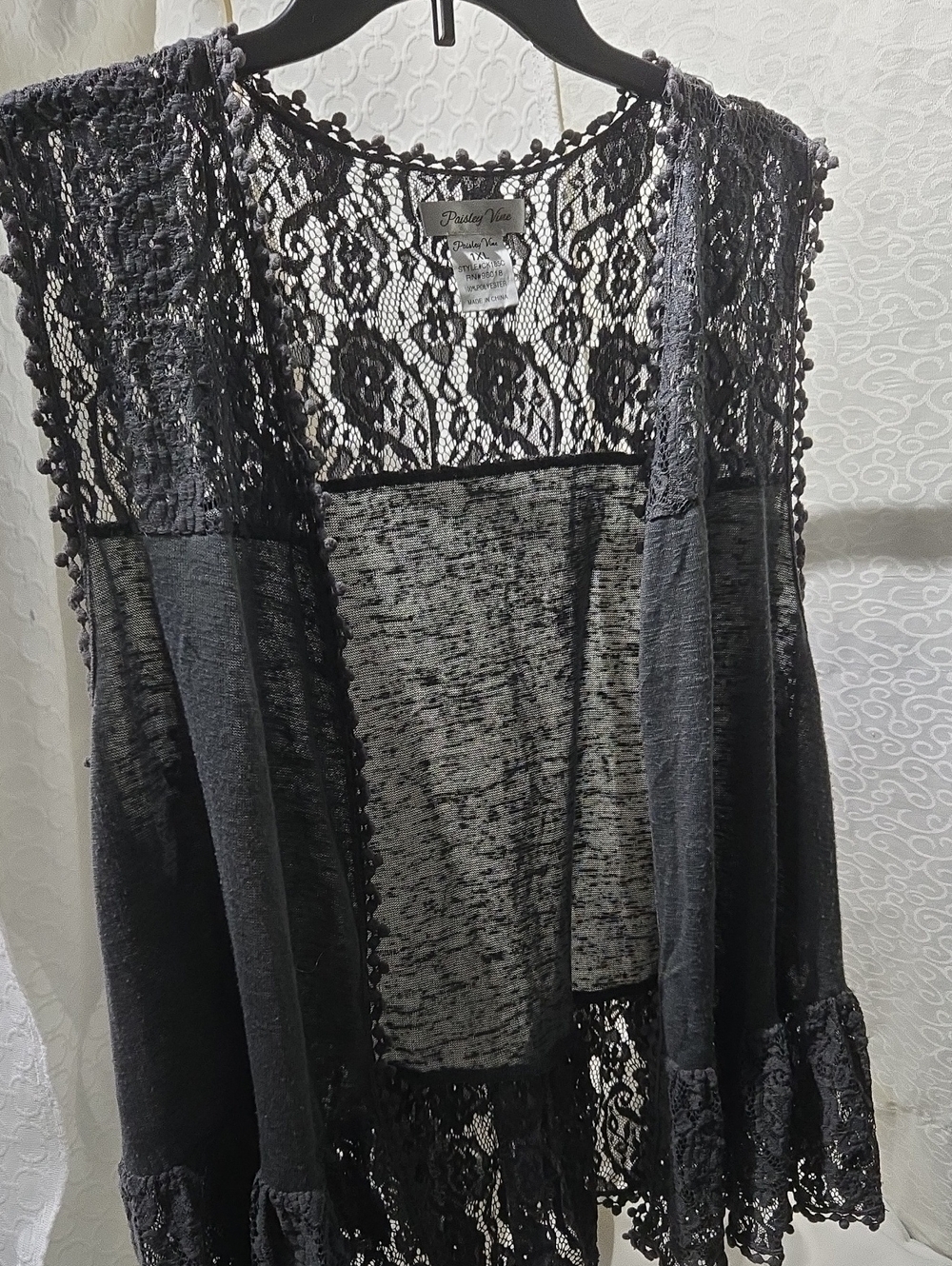 Charcoa Gray Lace Open-Front Cardigan Vest